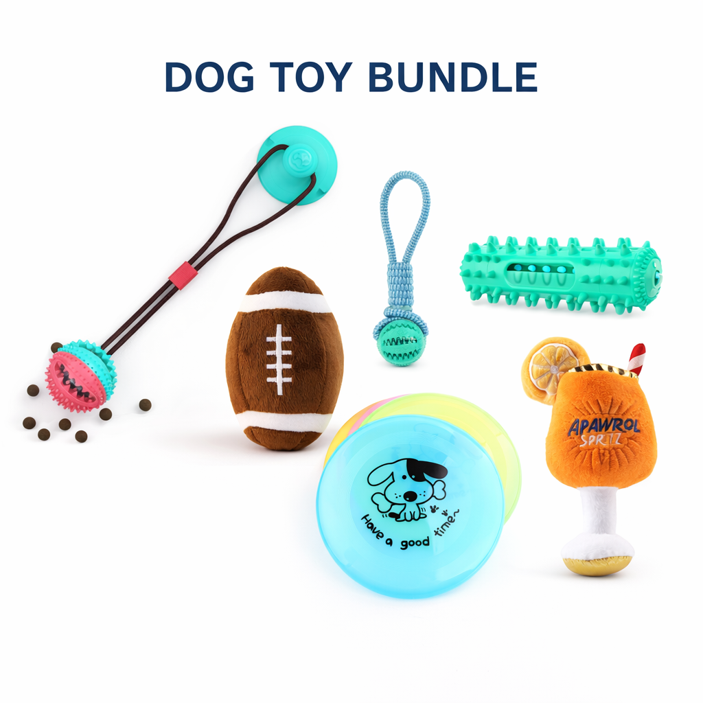 Ultimate Dog Play Bundle – 6 Toy Interactive Set for Chewing, Tugging & Fetch